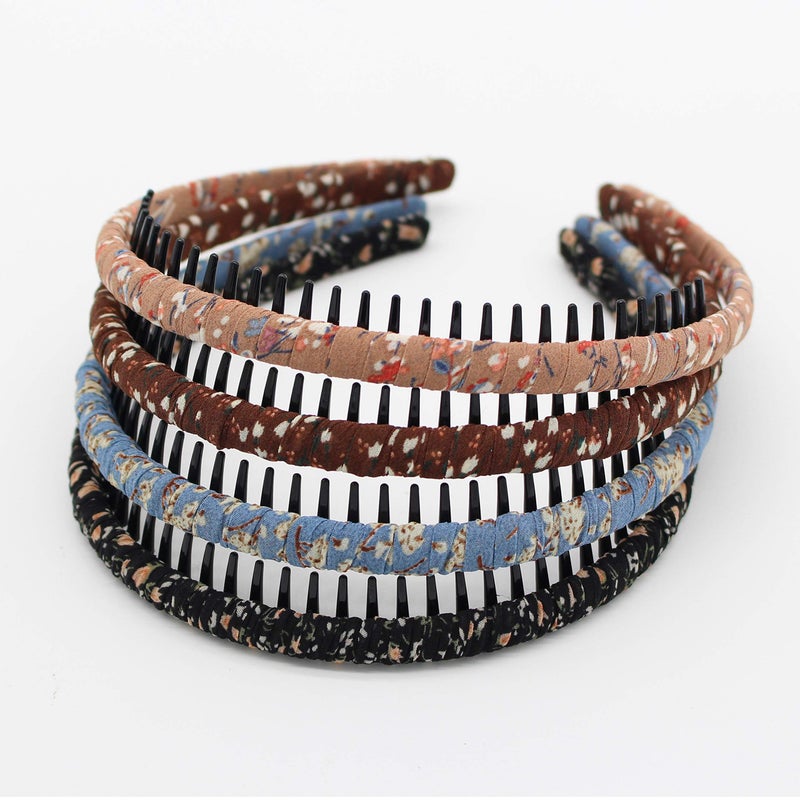 JOBAND إكسسوارات شعر رباط رأس مزخرف بالأزهار مع مشط، أربطة شعر غير قابلة للانزلاق، طوق شعر ناعم ومريح للنساء/الفتيات (4 ألوان) - Image 1